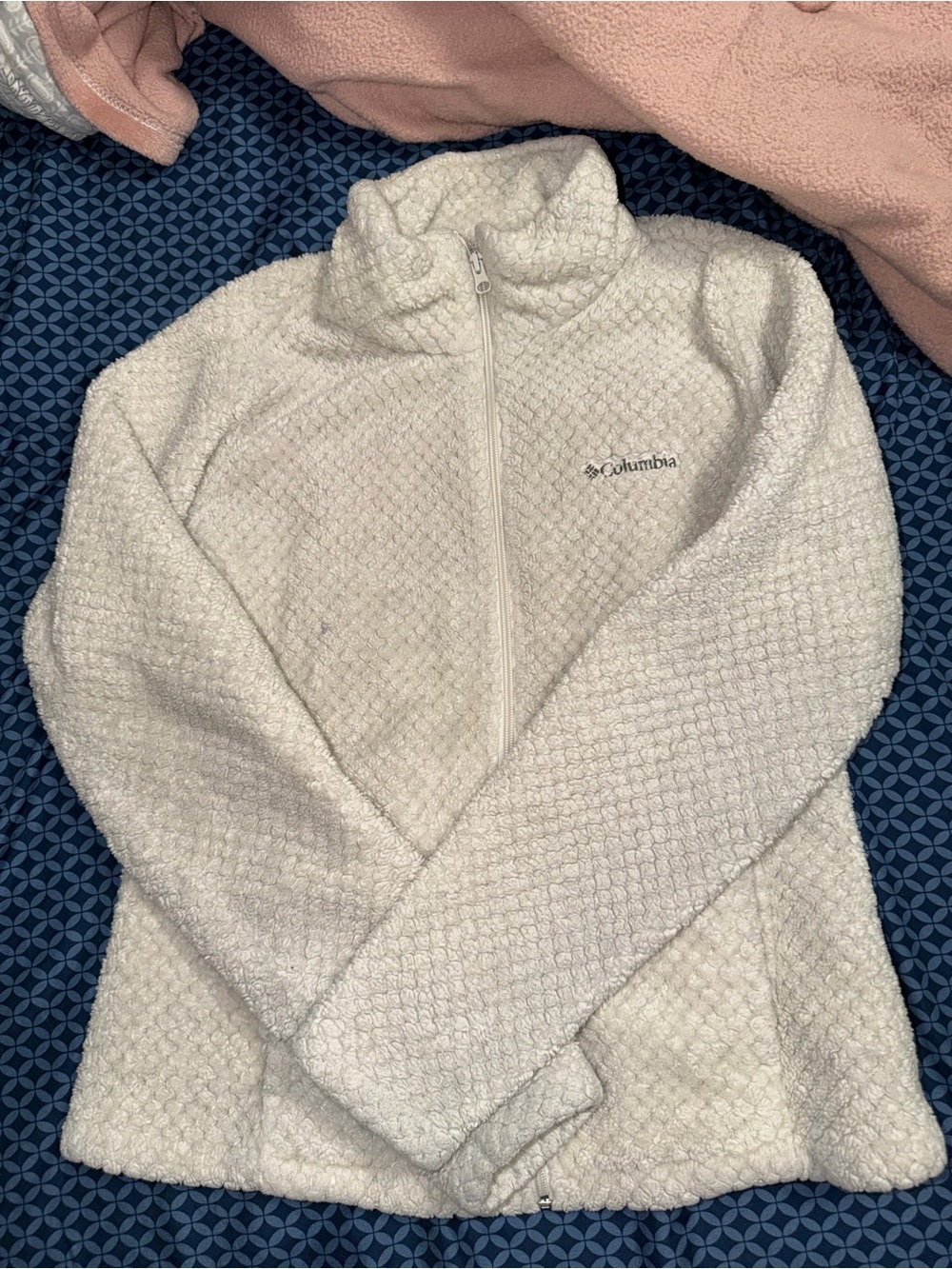 Columbia Cream Textured Full-Zip Teddy Fleece Jacket